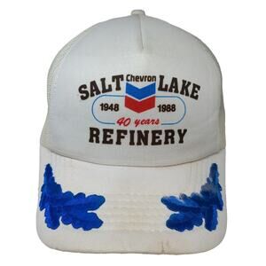 Headwear II Chevron Salt Lake Refinery 40 Years Trucker Hat White One Size Mesh